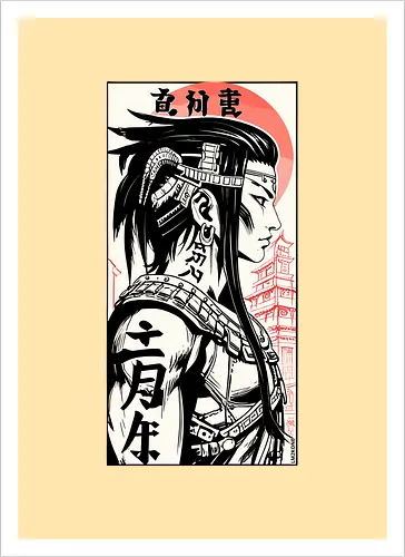Poster japanisches Mädchen Kanji