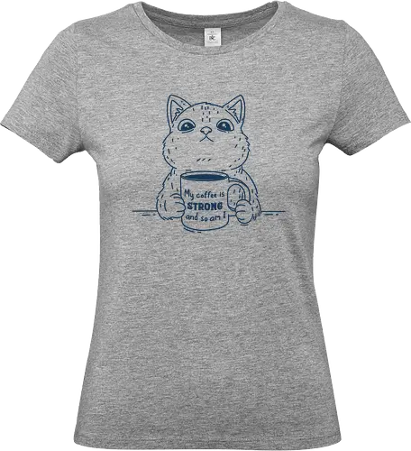 Strong Coffee - coffee, strong coffee, black coffee, coffee lover, coffee drink, cat, cats, minimalist, coffee time, caffeine - Standard T-Shirt (Women)