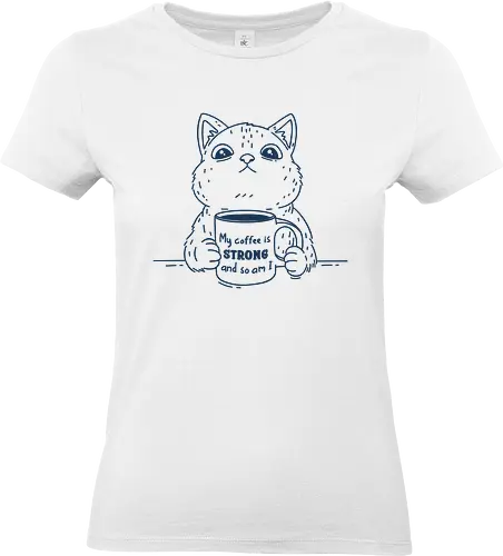 Strong Coffee - coffee, strong coffee, black coffee, coffee lover, coffee drink, cat, cats, minimalist, coffee time, caffeine - Standard T-Shirt (Women)