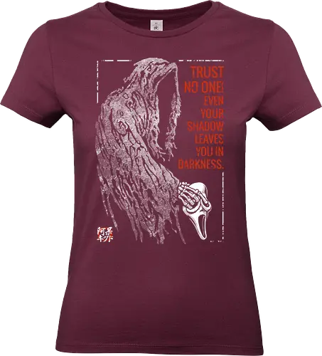 Trust No One - horror quote, halloween, trick or treat, scary, horror movie, creepy, slasher, spooky, pumpkin, tattoo, dark art, japanese, kanji, roses, knife, drawing, mask, don't boo, witchcraft, goth, occult, devil, 666, black magic, demon, psycho - Standard T-Shirt (Women)
