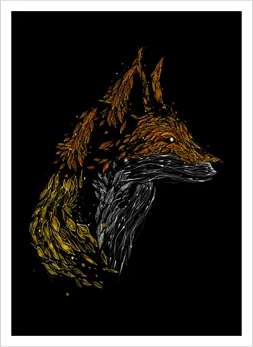 Fox in leaves - fox, foxes, animal lovers, artistic, kharmazero, fall season, autumn, autumn colors, nature - Artprint
