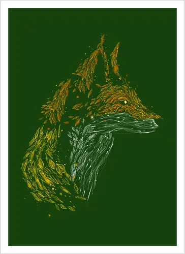 Fox in leaves - fox, foxes, animal lovers, artistic, kharmazero, fall season, autumn, autumn colors, nature - Artprint