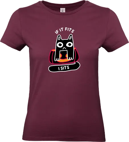 If it Fits I Sits - Black cat, halloween, pumpkin, jack o lantern, halloween 2024, autumn, fall, witches cat, minimal, simple cat, cat sat, cat in pumpkin, cute cat, kitty, kitten, pumpkin carving, spooky - Standard T-Shirt (Women)