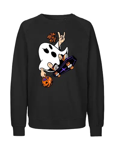 trick or flip  - horror, halloween, cool, cute, fun, Pen and Paper, game, plant, cartoon, monster - Fairtrade Sweatshirt
