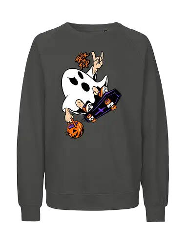 trick or flip  - horror, halloween, cool, cute, fun, Pen and Paper, game, plant, cartoon, monster - Fairtrade Sweatshirt