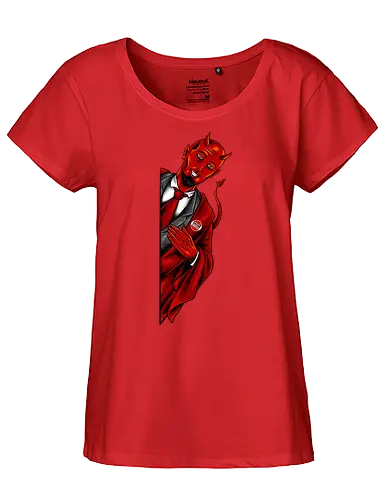 satan saw you  - horror, halloween, cool, cute, fun, satan, parody, demon, devil - Fairtrade Girl Shirt