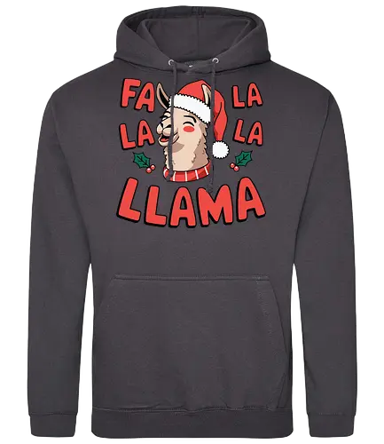 Fa la la la llama - christmas, llama, santa hat, festive, holiday, text, holly, cheerful, graphics - Standard Hoodie