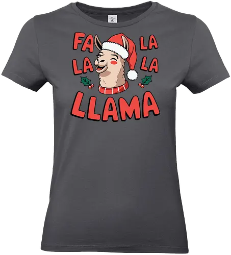 Fa la la la llama - christmas, llama, santa hat, festive, holiday, text, holly, cheerful, graphics - Standard T-Shirt (Women)