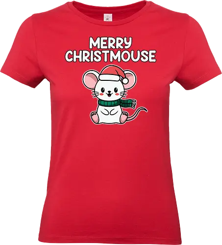 Merry Christmouse - christmas, mouse, santa hat, green scarf, festive, holiday, cute, greeting, seasonal - Standard T-Shirt (Women)