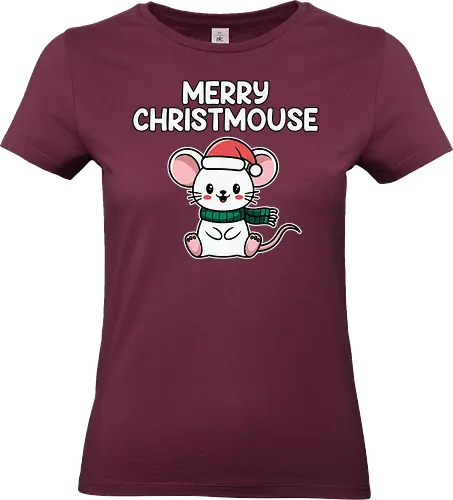 Merry Christmouse - christmas, mouse, santa hat, green scarf, festive, holiday, cute, greeting, seasonal - Standard T-Shirt (Women)