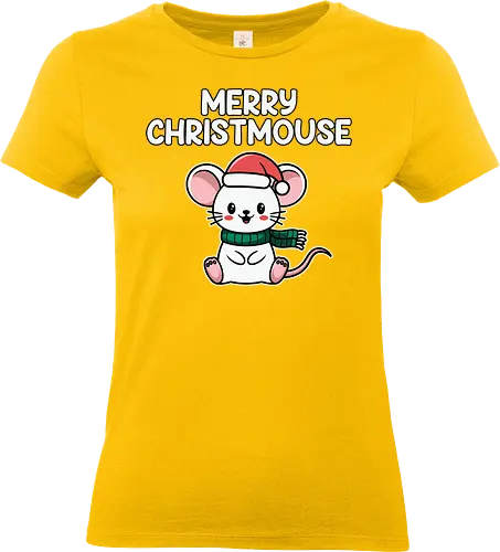 Merry Christmouse - christmas, mouse, santa hat, green scarf, festive, holiday, cute, greeting, seasonal - Standard T-Shirt (Women)