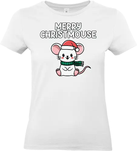 Merry Christmouse - christmas, mouse, santa hat, green scarf, festive, holiday, cute, greeting, seasonal - Standard T-Shirt (Women)