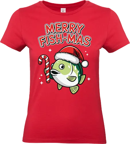 Merry Fish-mas - christmas, fish, santa hat, candy cane, holiday, festive, greeting, funny, humorous, celebration - Standard T-Shirt (Women)