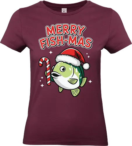 Merry Fish-mas - christmas, fish, santa hat, candy cane, holiday, festive, greeting, funny, humorous, celebration - Standard T-Shirt (Women)