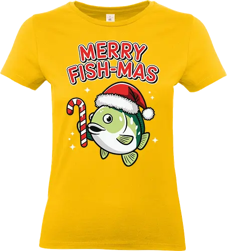 Merry Fish-mas - christmas, fish, santa hat, candy cane, holiday, festive, greeting, funny, humorous, celebration - Standard T-Shirt (Women)