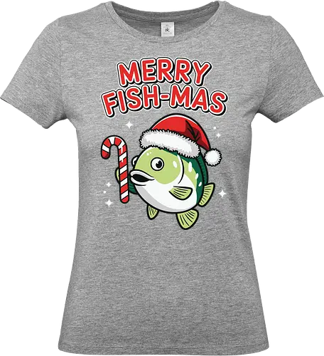 Merry Fish-mas - christmas, fish, santa hat, candy cane, holiday, festive, greeting, funny, humorous, celebration - Standard T-Shirt (Women)