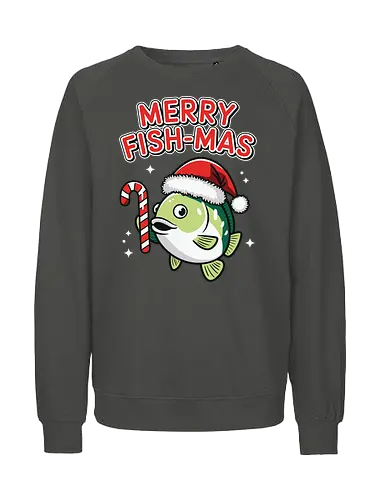 Merry Fish-mas - christmas, fish, santa hat, candy cane, holiday, festive, greeting, funny, humorous, celebration - Fairtrade Sweatshirt