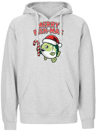 Merry Fish-mas - christmas, fish, santa hat, candy cane, holiday, festive, greeting, funny, humorous, celebration - Fairtrade Hoodie