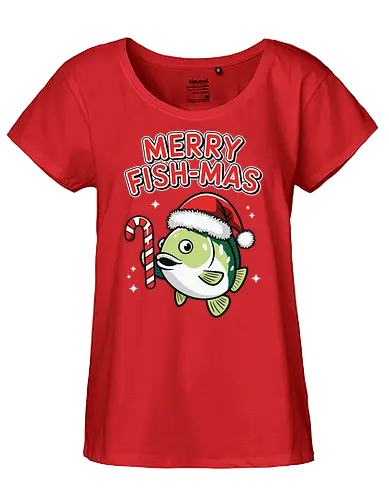 Merry Fish-mas - christmas, fish, santa hat, candy cane, holiday, festive, greeting, funny, humorous, celebration - Fairtrade Girl Shirt