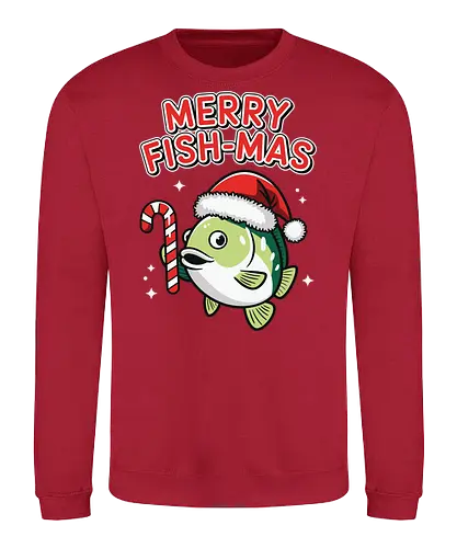 Merry Fish-mas - christmas, fish, santa hat, candy cane, holiday, festive, greeting, funny, humorous, celebration - Sweatshirt