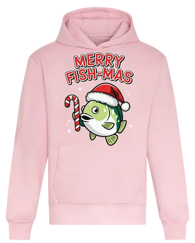 Merry Fish-mas - christmas, fish, santa hat, candy cane, holiday, festive, greeting, funny, humorous, celebration - Heavyweight Hoodie