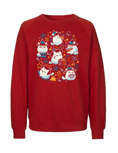 Whiskers and Witchcraft - white cat, cute kawaii, witch, witchcraft, magic, sorcerery, spooky halloween, skull, books, potion bottle, kitten, kitty - Fairtrade Sweatshirt