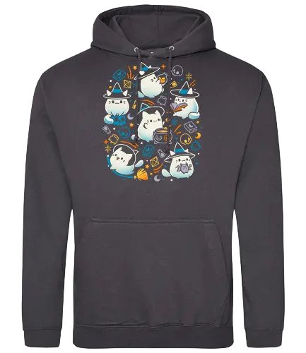 Whiskers and Witchcraft - white cat, cute kawaii, witch, witchcraft, magic, sorcerery, spooky halloween, skull, books, potion bottle, kitten, kitty - Standard Hoodie
