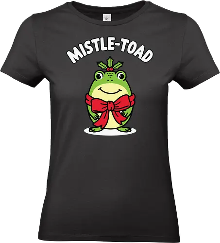 Mistle-Toad - toad, mistletoe, holiday, festive, humor, cartoon, red bow, cheerful, green, cute - Standard T-Shirt (Women)