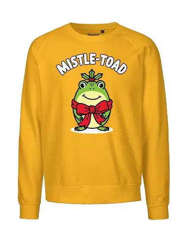Mistle-Toad - toad, mistletoe, holiday, festive, humor, cartoon, red bow, cheerful, green, cute - Fairtrade Sweatshirt