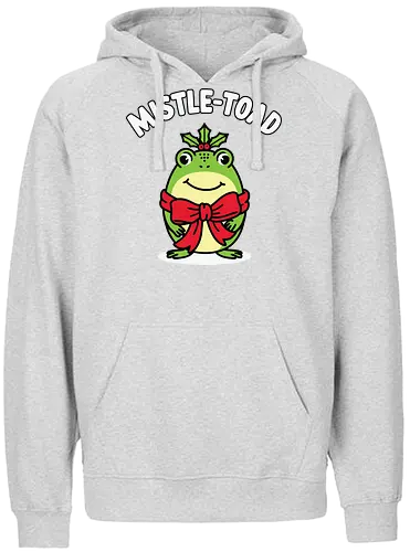 Mistle-Toad - toad, mistletoe, holiday, festive, humor, cartoon, red bow, cheerful, green, cute - Fairtrade Hoodie