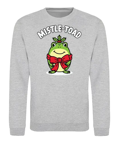 Mistle-Toad - toad, mistletoe, holiday, festive, humor, cartoon, red bow, cheerful, green, cute - Sweatshirt