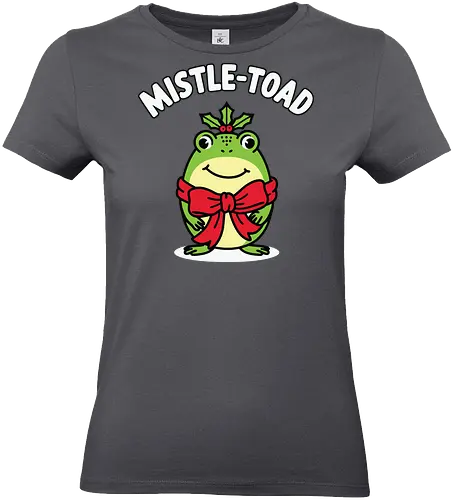 Mistle-Toad - toad, mistletoe, holiday, festive, humor, cartoon, red bow, cheerful, green, cute - Standard T-Shirt (Women)