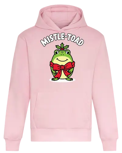Mistle-Toad - toad, mistletoe, holiday, festive, humor, cartoon, red bow, cheerful, green, cute - Heavyweight Hoodie