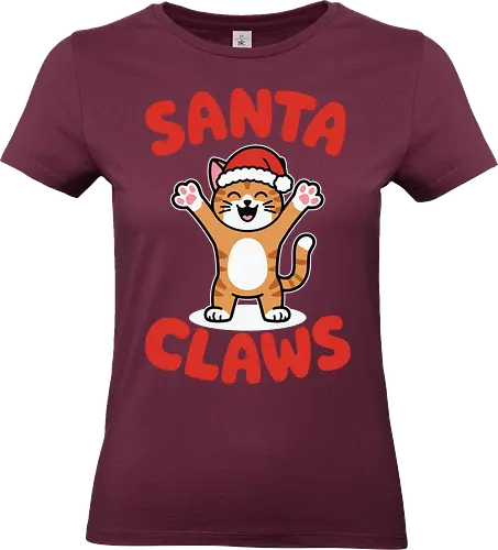 Santa Claws - cat, santa hat, christmas, cartoon, festive, holiday, cute, playful, lettering, humor - Standard T-Shirt (Women)