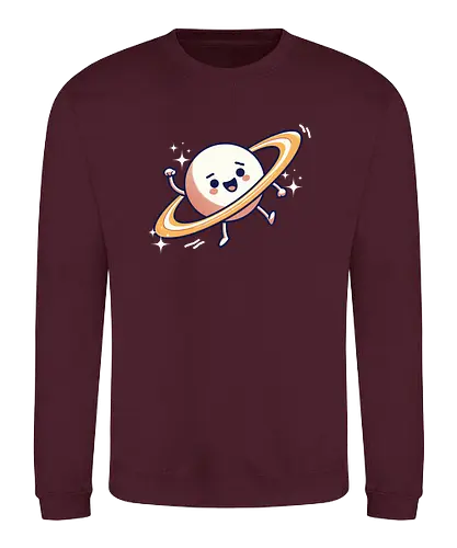 cute cartoon planet - cartoon, planet, rings, stars, cute, happy, smiling, waving, playful - Sweatshirt