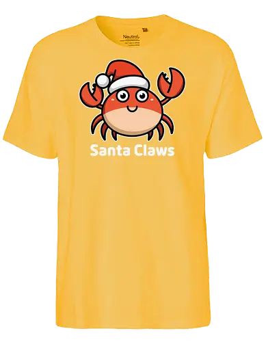 Santa Claws - cartoon, crab, santa hat, festive, holiday, humor, christmas, character, cute, playful, puns - Fairtrade T-Shirt