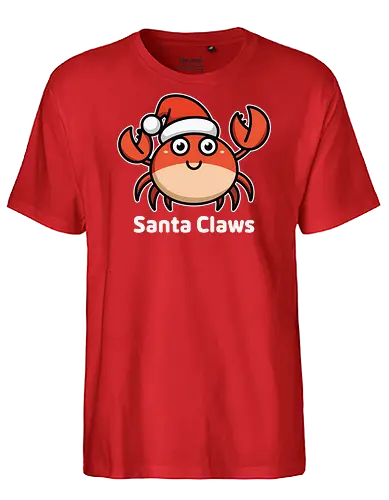Santa Claws - cartoon, crab, santa hat, festive, holiday, humor, christmas, character, cute, playful, puns - Fairtrade T-Shirt