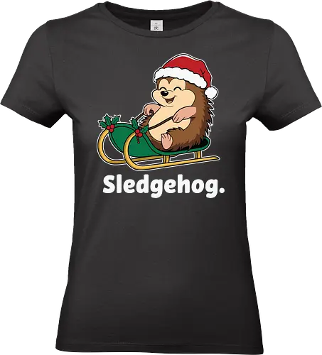 Sledgehog - christmas, hedgehog, sled, winter, holiday, santa hat, holly, humor, festive, cartoon - Standard T-Shirt (Women)