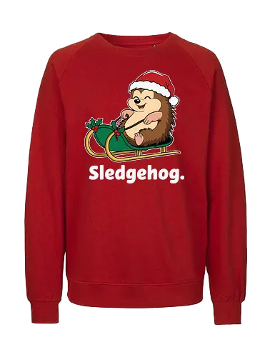 Sledgehog - christmas, hedgehog, sled, winter, holiday, santa hat, holly, humor, festive, cartoon - Fairtrade Sweatshirt