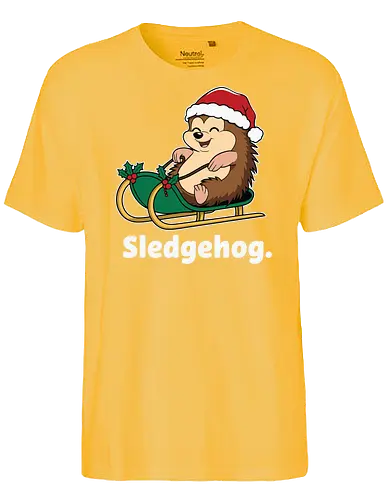 Sledgehog - christmas, hedgehog, sled, winter, holiday, santa hat, holly, humor, festive, cartoon - Fairtrade T-Shirt