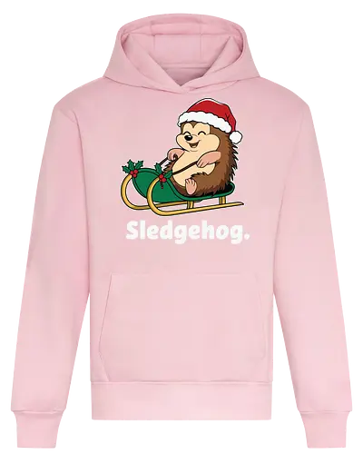 Sledgehog - christmas, hedgehog, sled, winter, holiday, santa hat, holly, humor, festive, cartoon - Heavyweight Hoodie