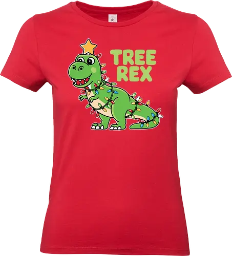 Tree Rex - dinosaur, christmas lights, festive, humor, holiday, star, green, decoration, playful, pun - Standard T-Shirt (Women)