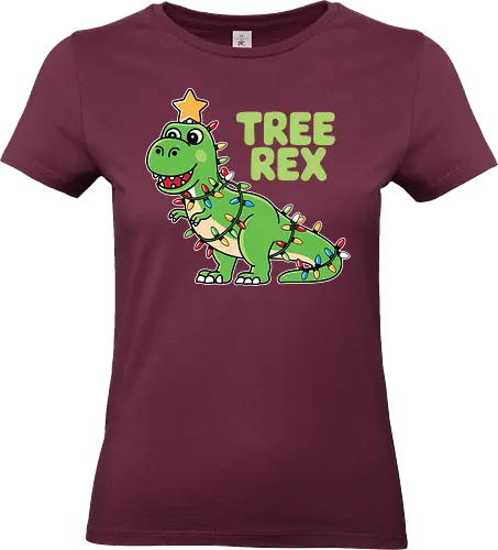 Tree Rex - dinosaur, christmas lights, festive, humor, holiday, star, green, decoration, playful, pun - Standard T-Shirt (Women)