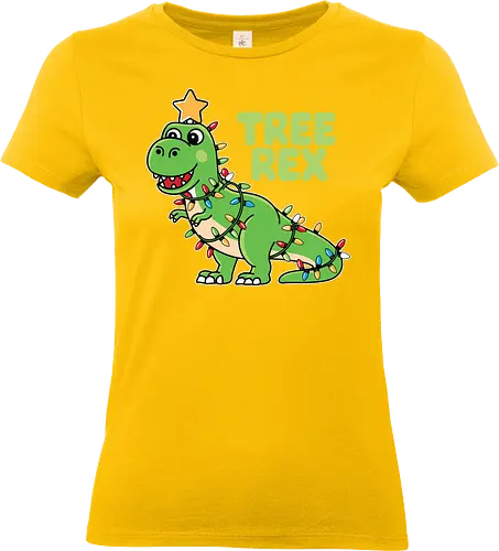Tree Rex - dinosaur, christmas lights, festive, humor, holiday, star, green, decoration, playful, pun - Standard T-Shirt (Women)
