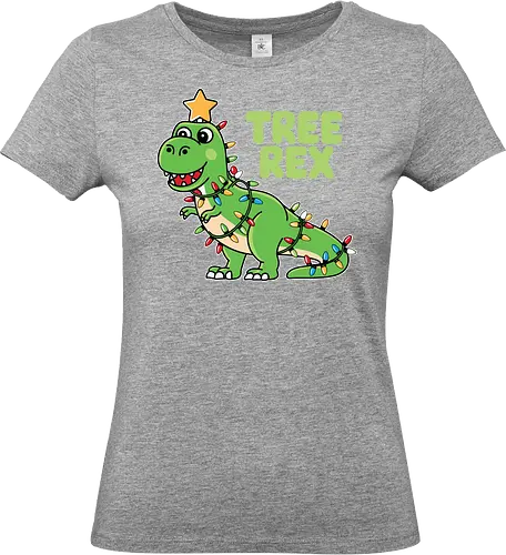 Tree Rex - dinosaur, christmas lights, festive, humor, holiday, star, green, decoration, playful, pun - Standard T-Shirt (Women)