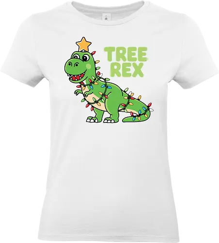 Tree Rex - dinosaur, christmas lights, festive, humor, holiday, star, green, decoration, playful, pun - Standard T-Shirt (Women)