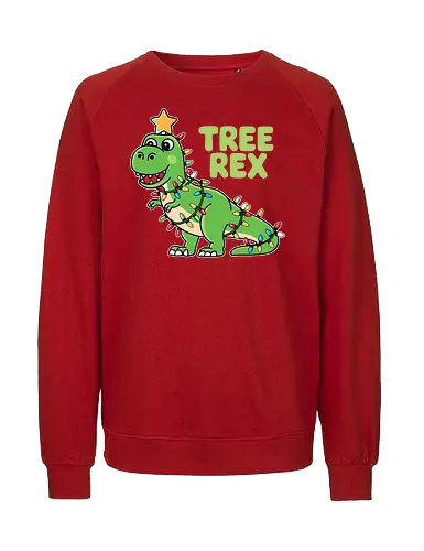 Tree Rex - dinosaur, christmas lights, festive, humor, holiday, star, green, decoration, playful, pun - Fairtrade Sweatshirt