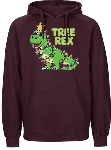 Tree Rex - dinosaur, christmas lights, festive, humor, holiday, star, green, decoration, playful, pun - Fairtrade Hoodie