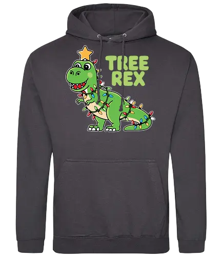 Tree Rex - dinosaur, christmas lights, festive, humor, holiday, star, green, decoration, playful, pun - Standard Hoodie