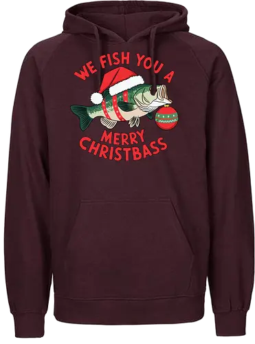 We Fish You a Merry Christbass - christmas, fish, santa hat, holiday, humor, festive, ornament, pun, winter, celebration - Fairtrade Hoodie